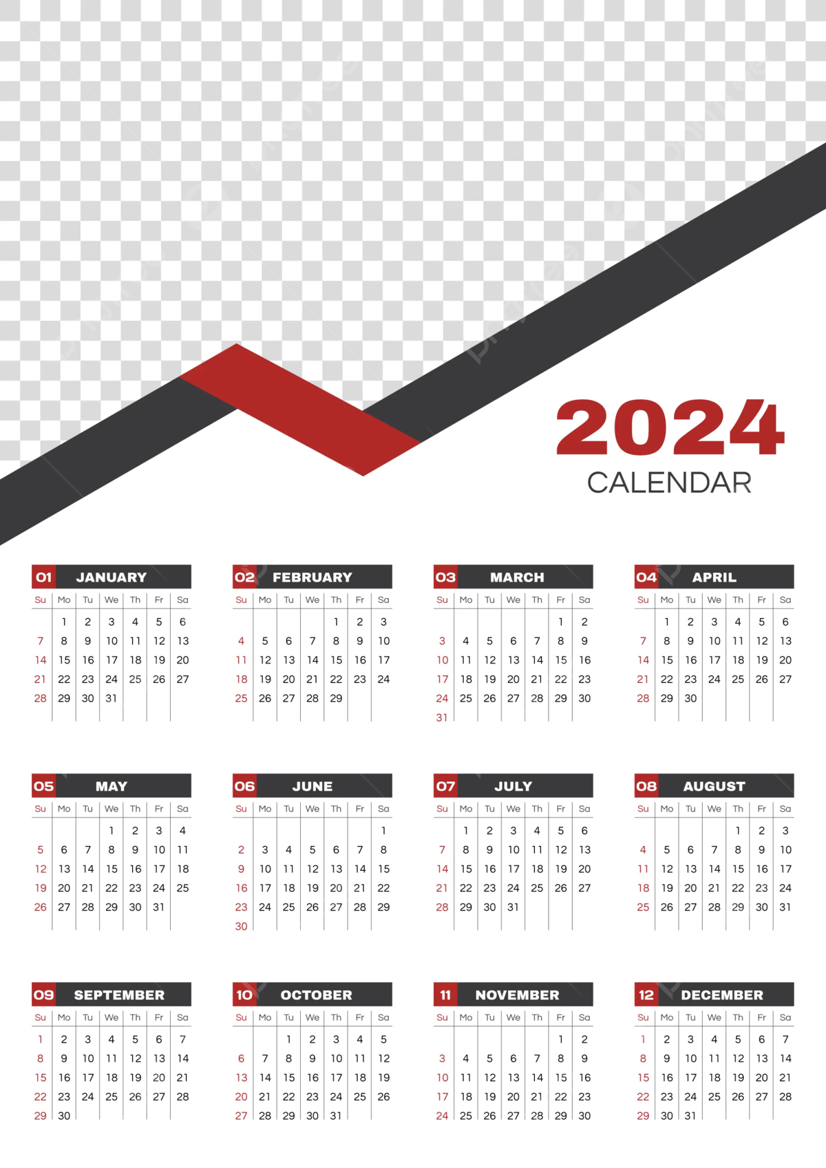 Calendar 2024 Template Ready To Print Vol 15 Vector Template | Calendar 2024 Template