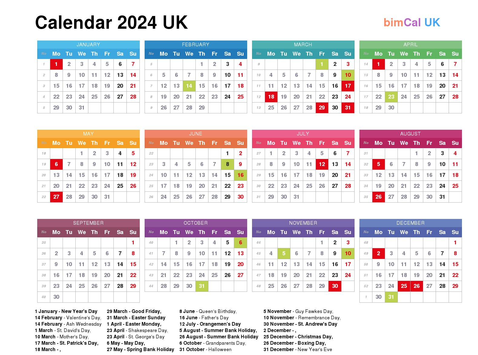 Calendar 2024 Uk - Bimcal.uk 🇬🇧 | 2024 Calendar Printable UK Free Download