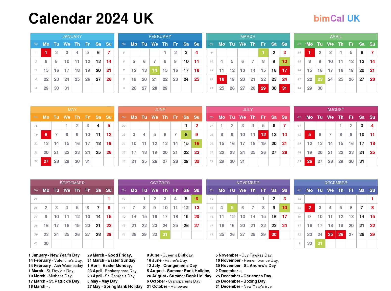 Calendar 2024 Uk - Bimcal.uk 🇬🇧 | Calendar 2024 Uk Printable Free