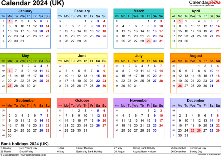 Calendar 2024 (Uk) - Free Printable Microsoft Excel Templates | 2024 Calendar Printable Microsoft