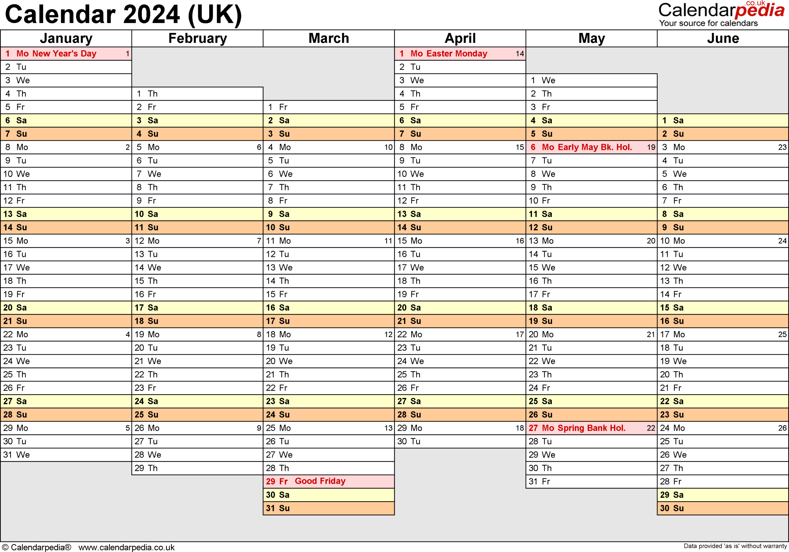 Calendar 2024 (Uk) - Free Printable Microsoft Excel Templates | 2024 Yearly Calendar Template Excel
