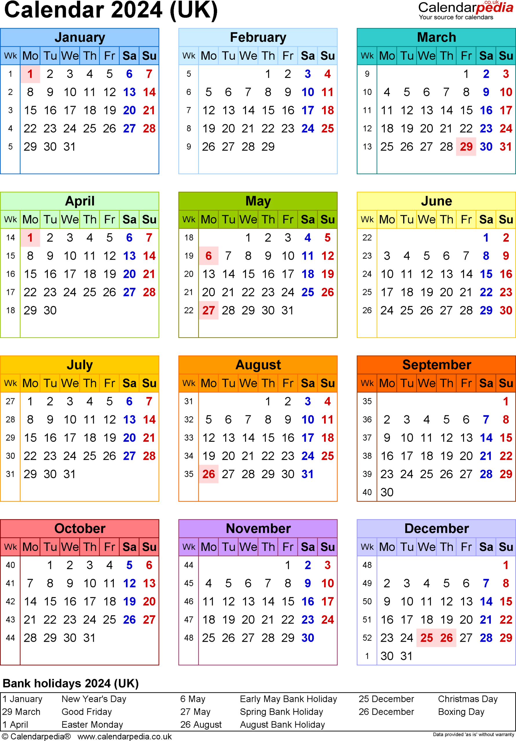 Calendar 2024 (Uk) - Free Printable Microsoft Excel Templates | Calendar 2024 Uk Printable Pdf