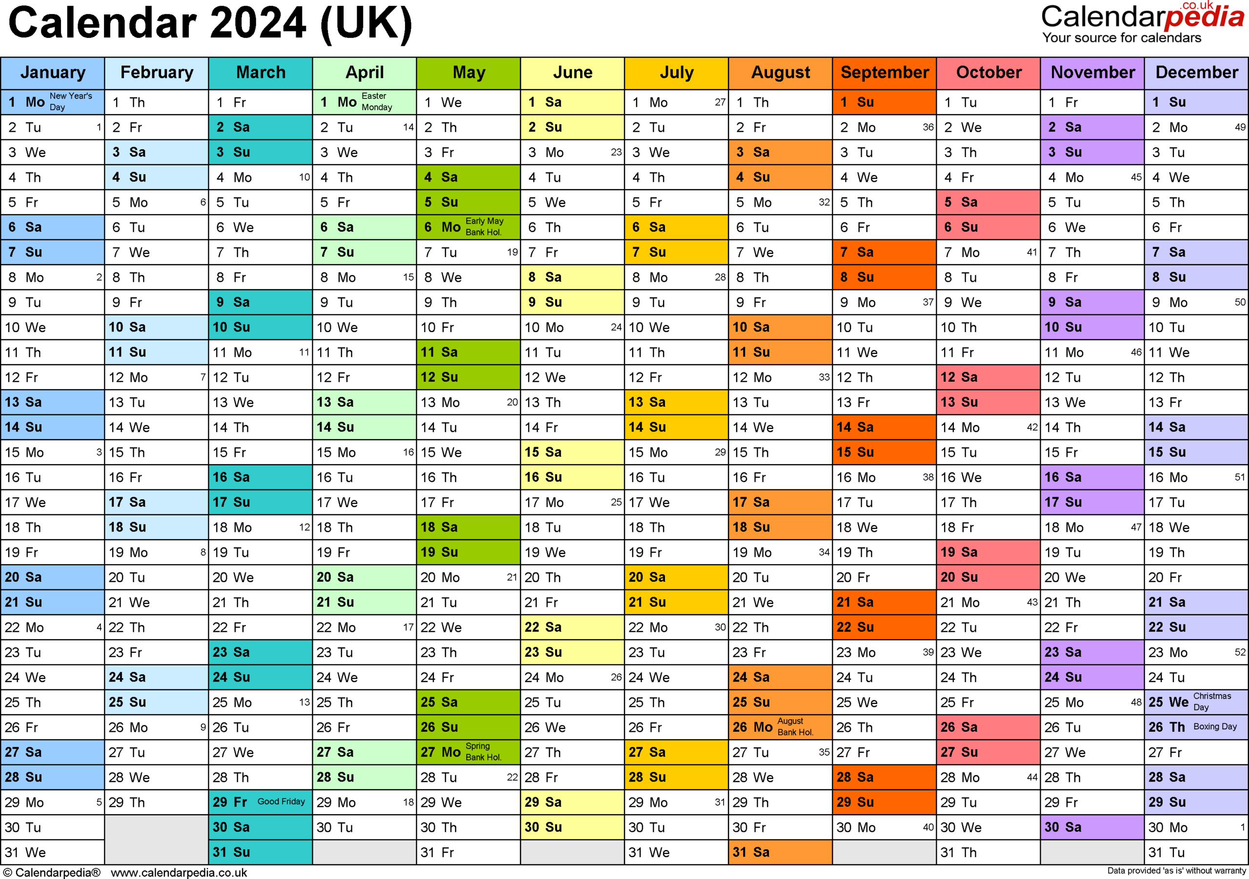 Calendar 2024 (Uk) - Free Printable Microsoft Excel Templates | How Many Days In 2024 Calendar Year?