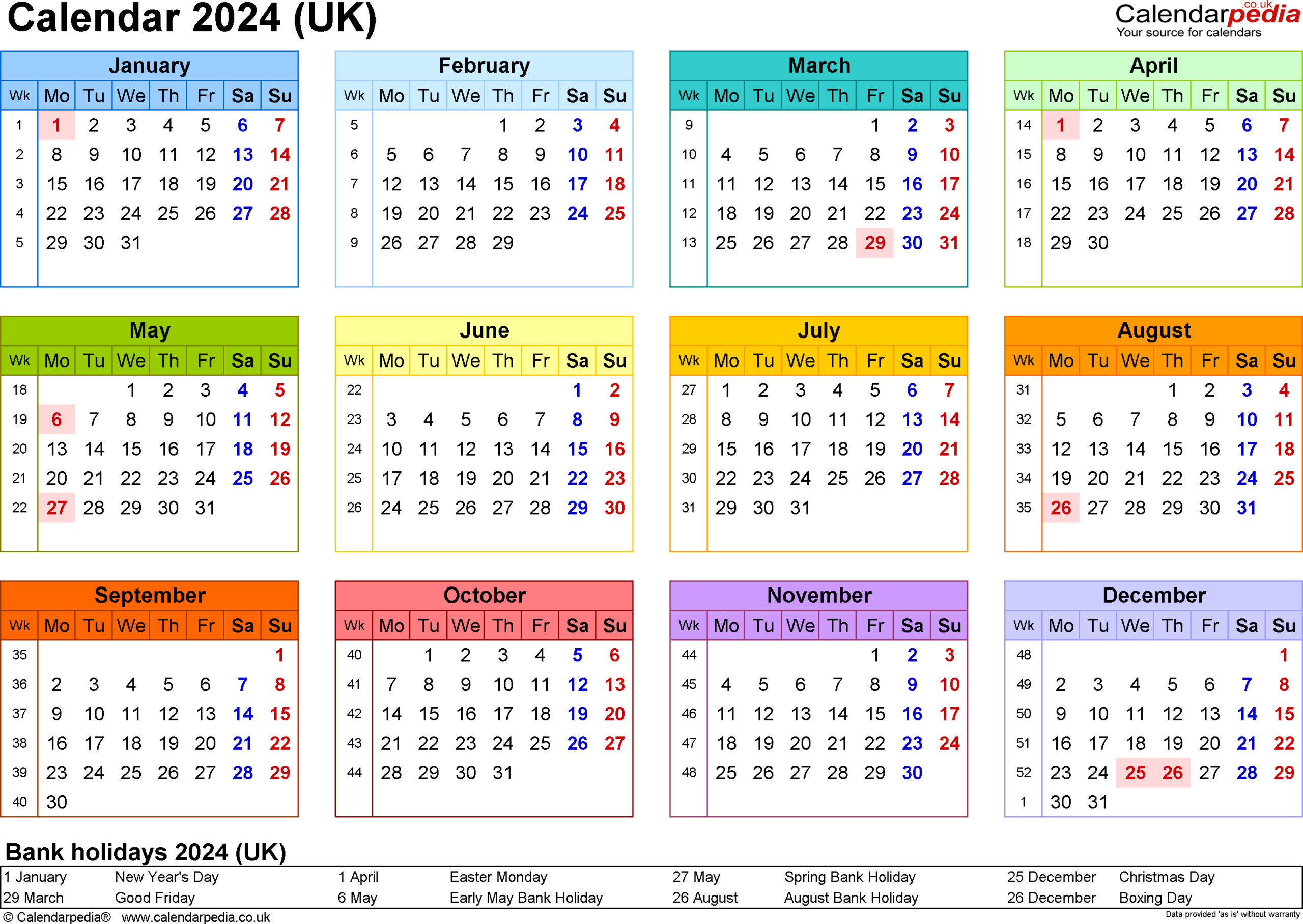 Calendar 2024 (Uk) - Free Printable Microsoft Word Templates | 2024 Yearly Calendar Template Word Editable