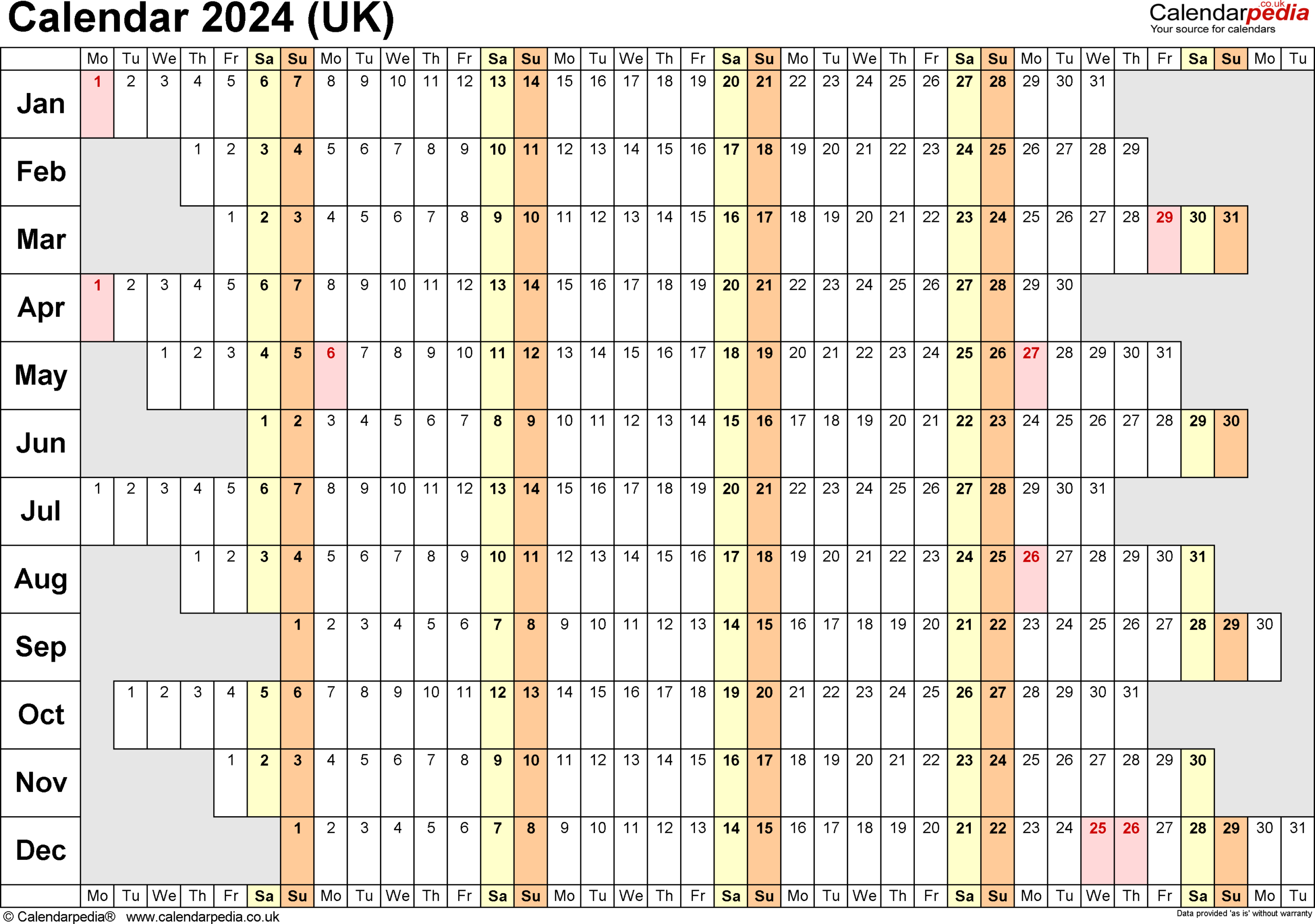 Calendar 2024 (Uk) - Free Printable Microsoft Word Templates | 2024 Yearly Calendar Word Template