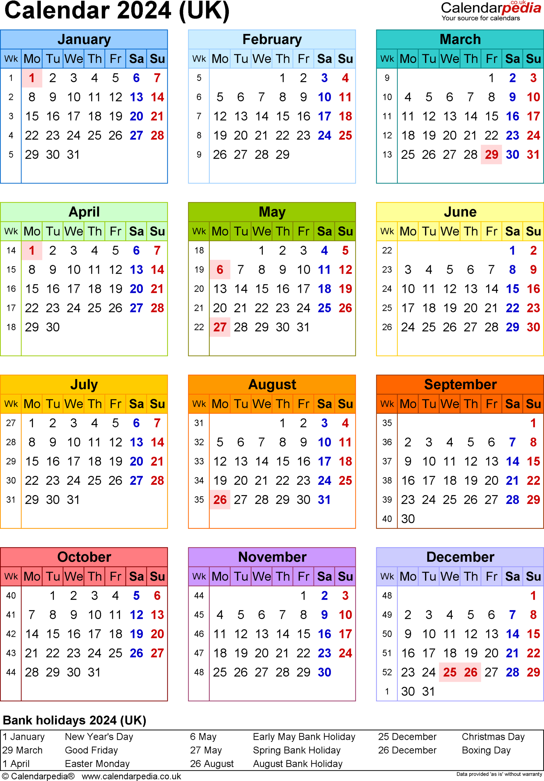 Calendar 2024 (Uk) - Free Printable Microsoft Word Templates | Printable Calendar 2024 A4