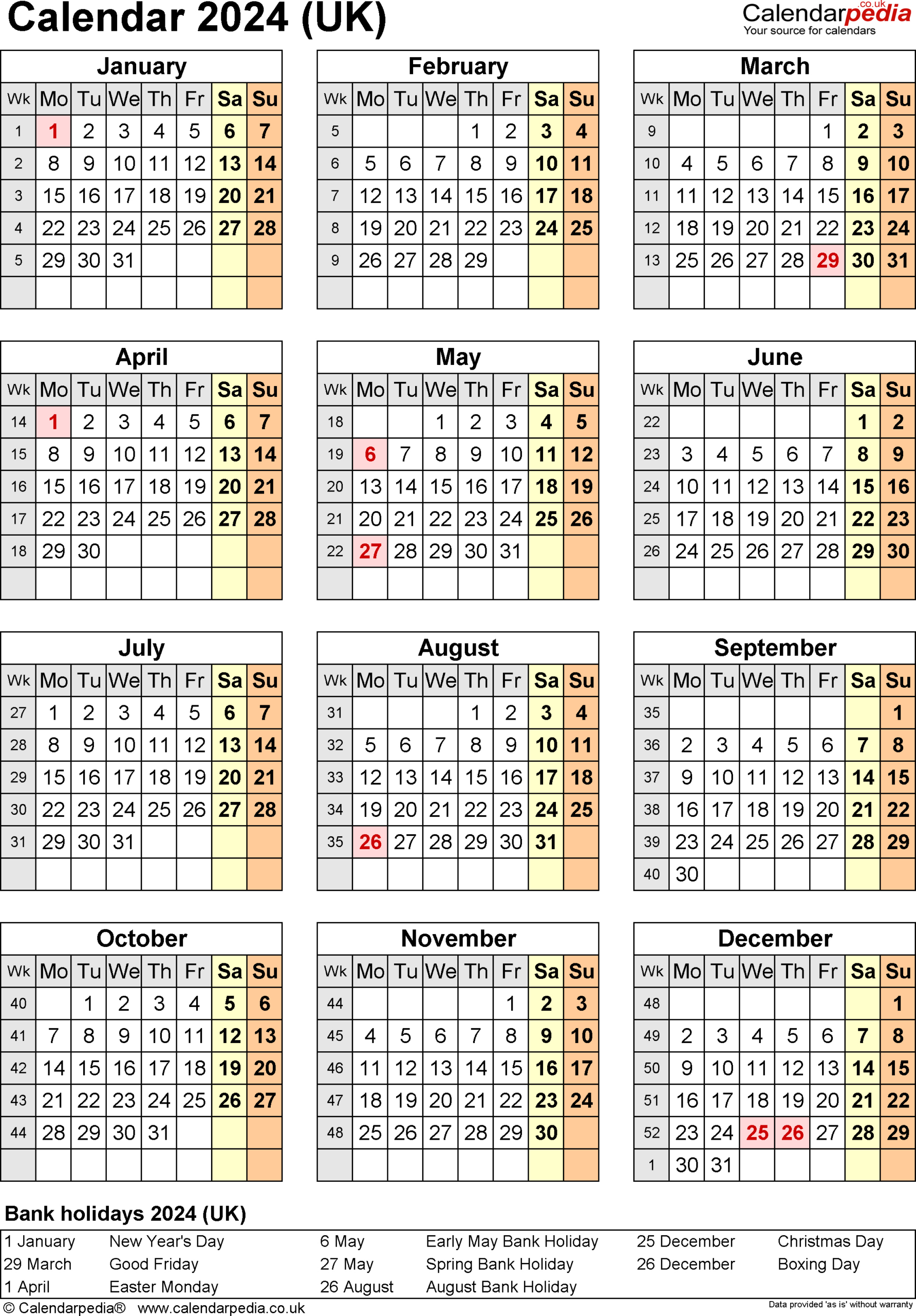 Calendar 2024 (Uk) - Free Printable Pdf Templates | 2024 Calendar Printable UK PDF