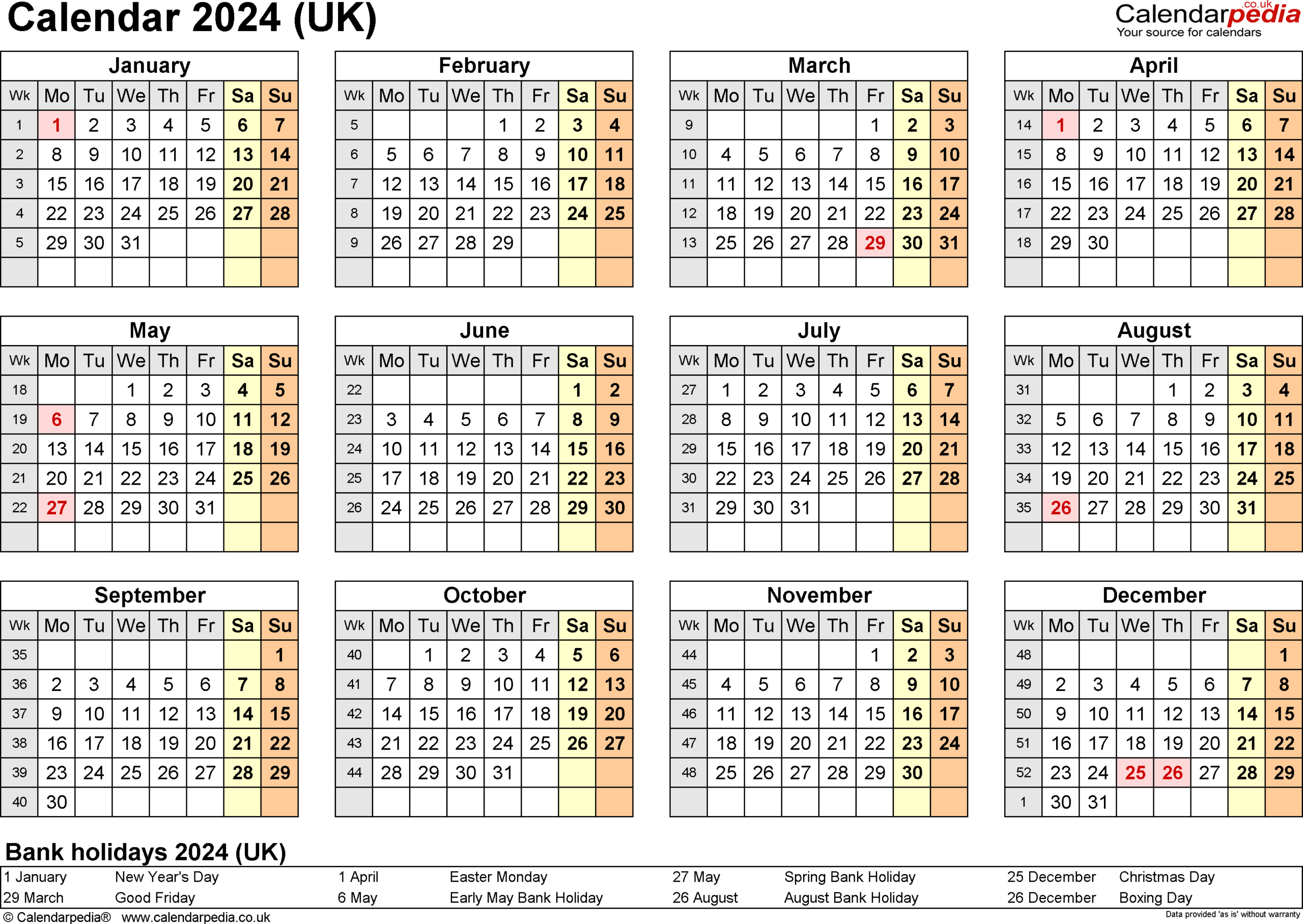 Calendar 2024 (Uk) - Free Printable Pdf Templates | 2024 Calendar UK Printable With Bank Holidays