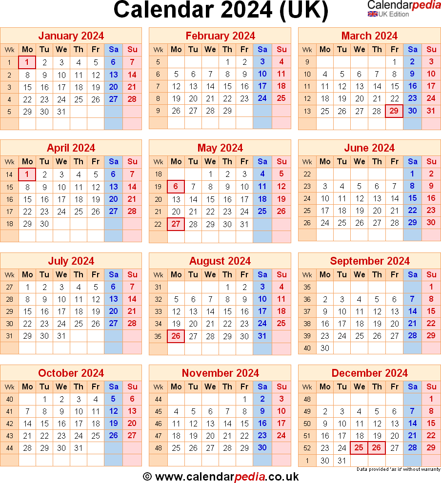 Calendar 2024 Uk With Bank Holidays &amp;amp; Excel/Pdf/Word Templates | Printable Calendar 2024 Uk Free