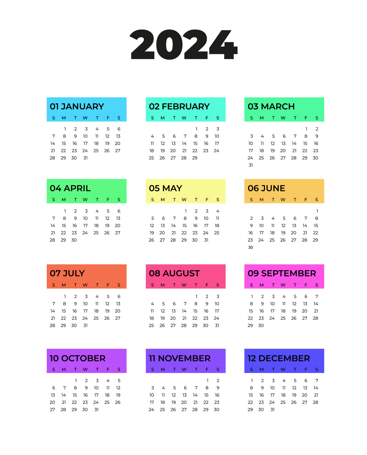 2024 Calendar Strip Printable | Printable Calendar 2024