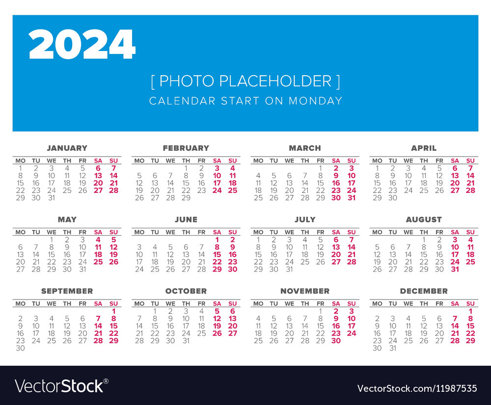 Calendar 2024 Year Design Template Royalty Free Vector Image | Printable Calendar 2024 Malaysia