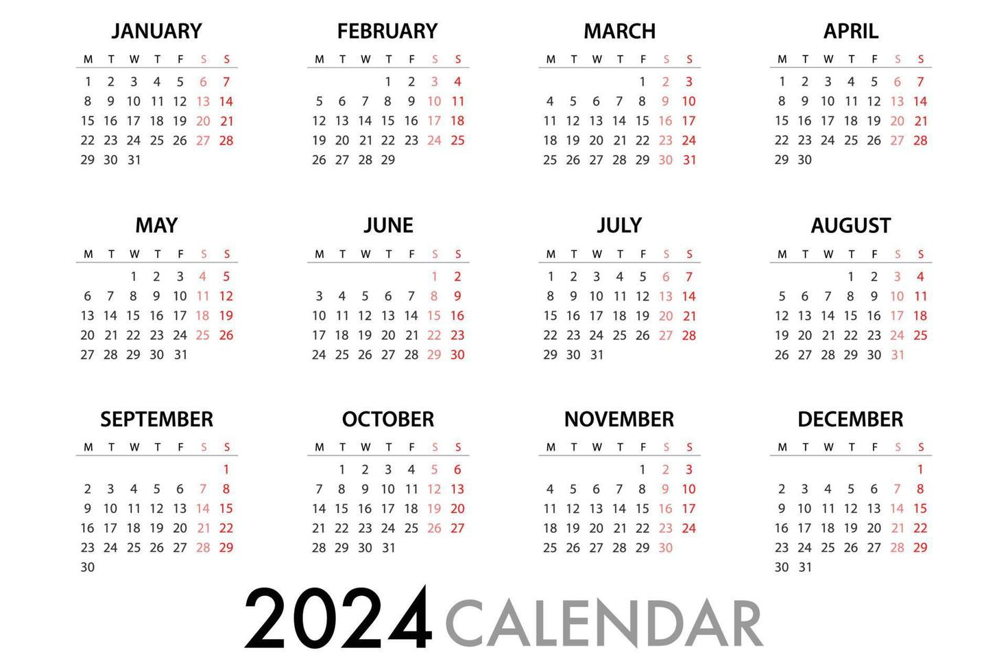 Calendar Planner For 2024 Week Starts Monday 9522514 Vector Art At | 2024 Year Calendar Starting Monday