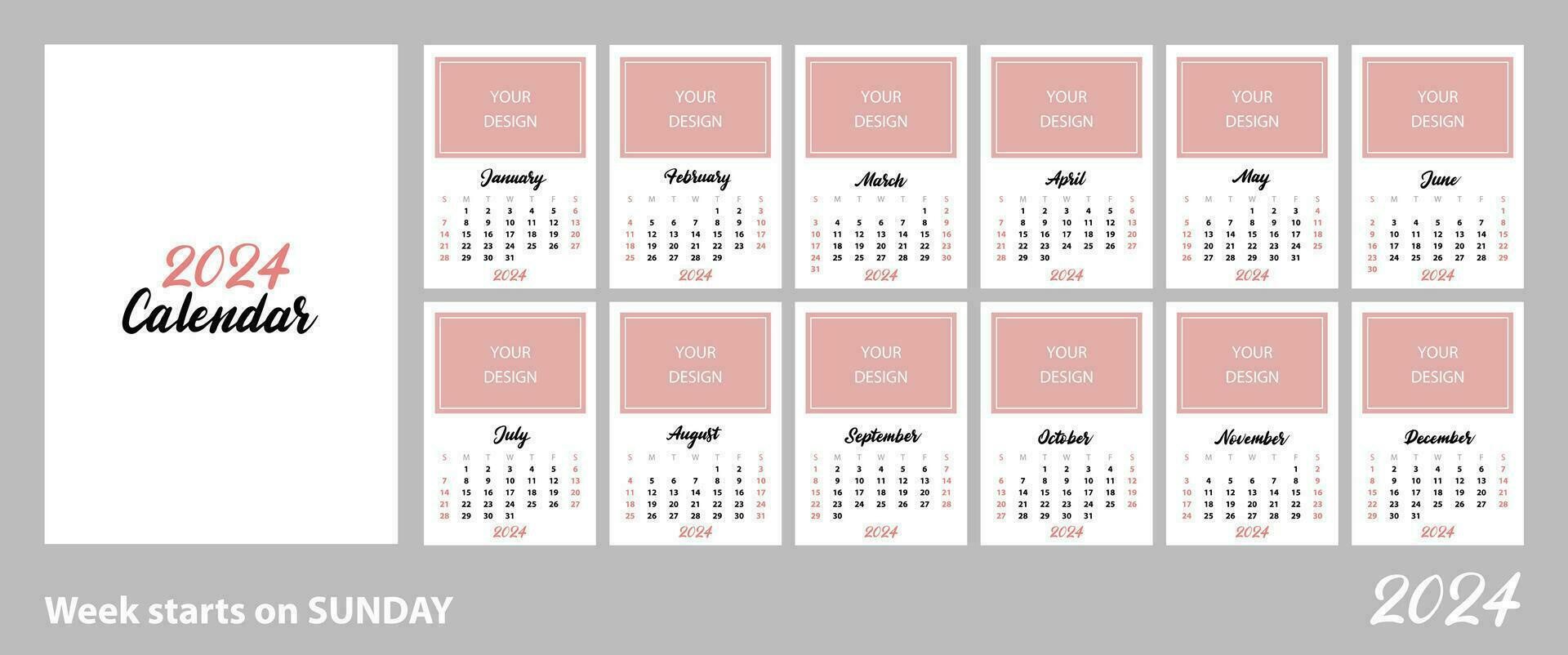Calendar Template For 2024. Vertical Layout For Your Design. Size | Printable Calendar 2024 A3