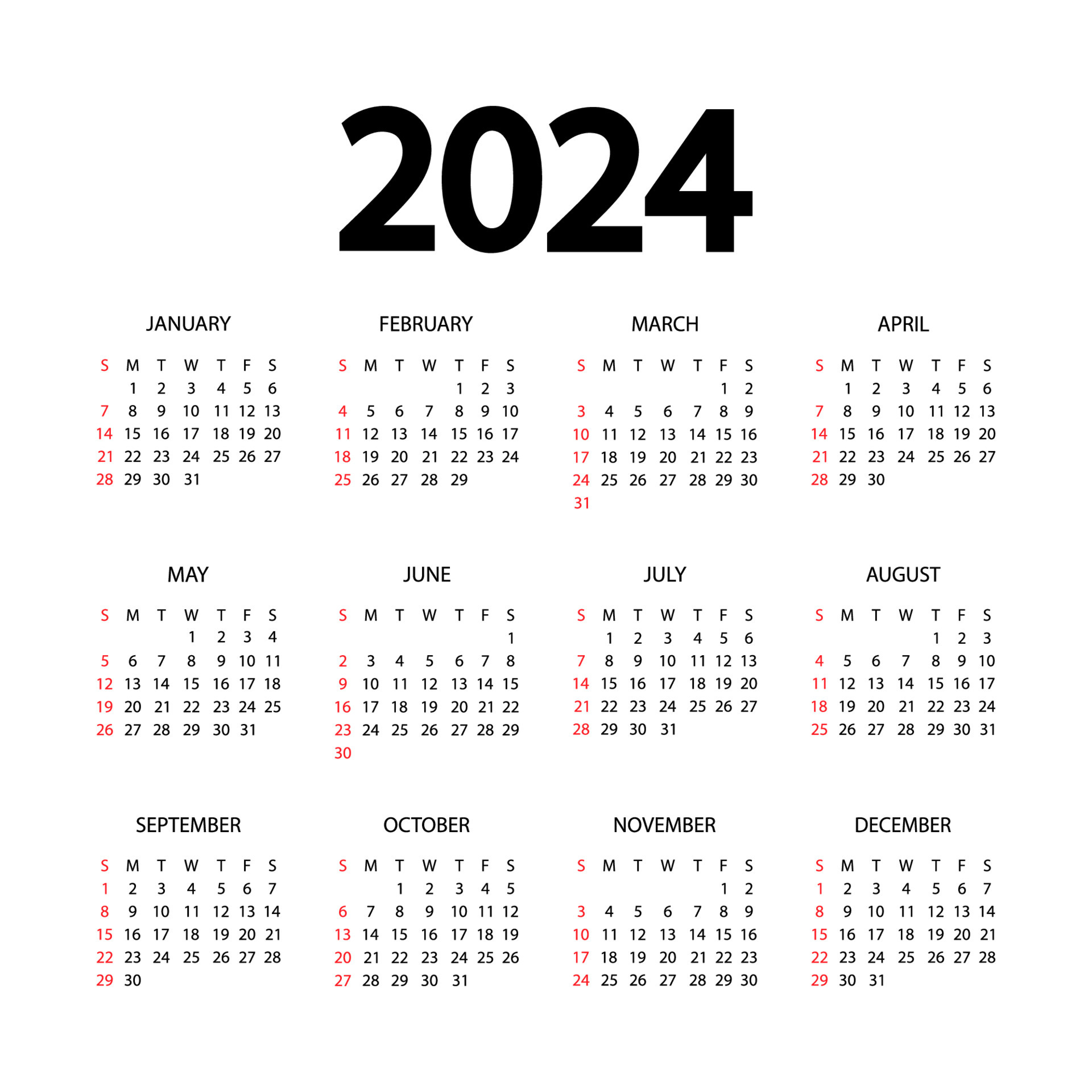 Calendar Template For 2024 Year. Planner Diary In A Minimalist | 2024 Calendar Year Diary