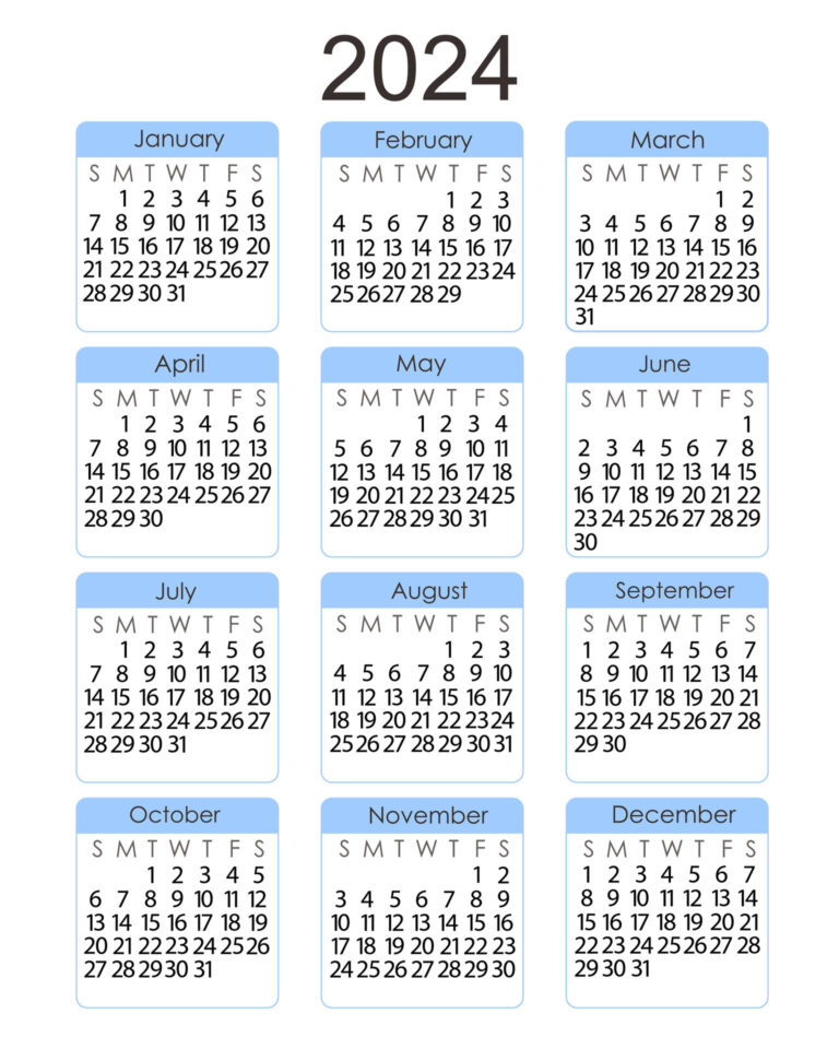 Calendar Template For The Year 2024 In Simple Minimalist Style | 2024 Calendar Printable Portrait