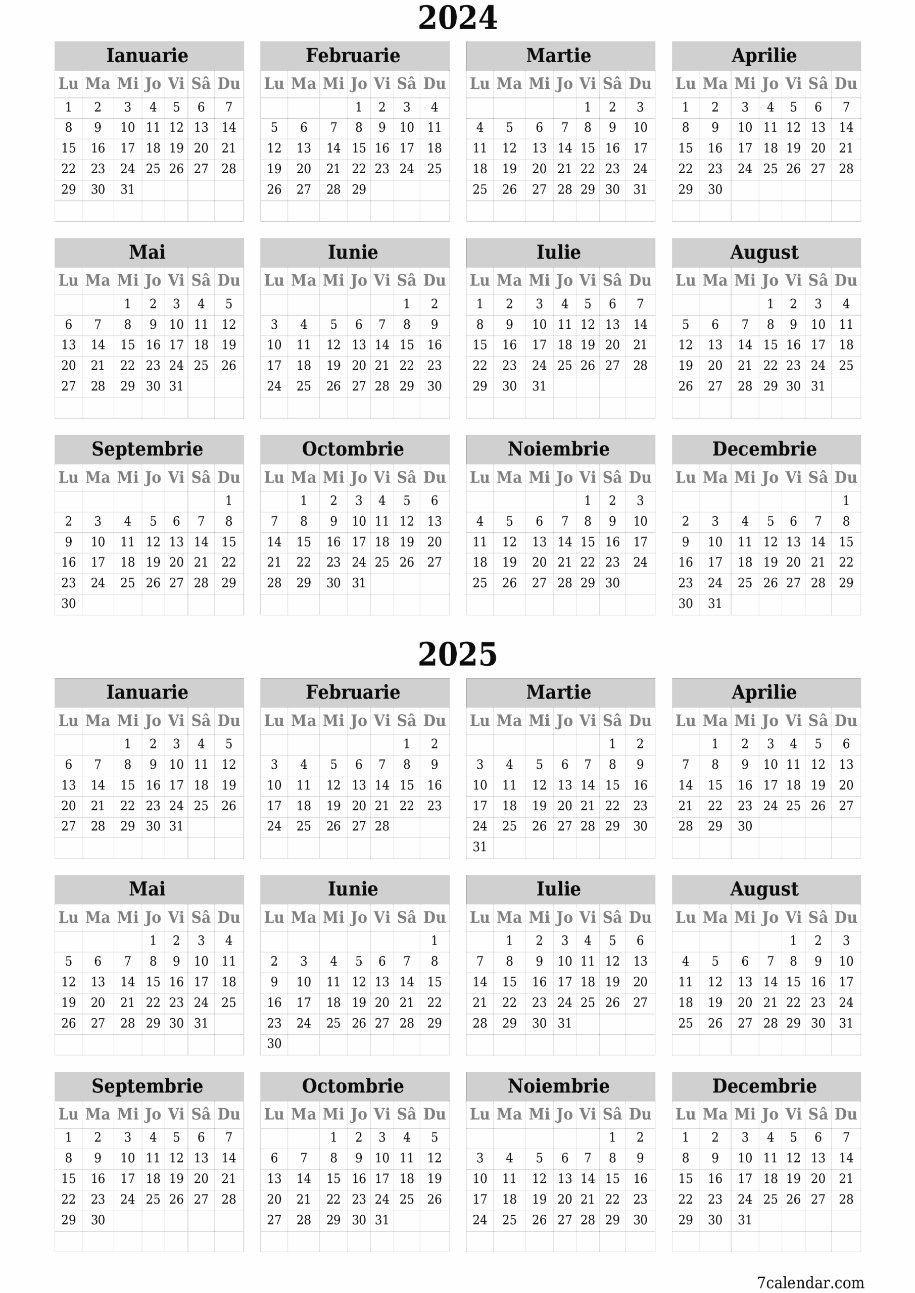 Calendare Și Planificatori De Imprimat Pentru Anul 2024 A4, A3 În | Printable Calendar 2024 Romanesc Pdf