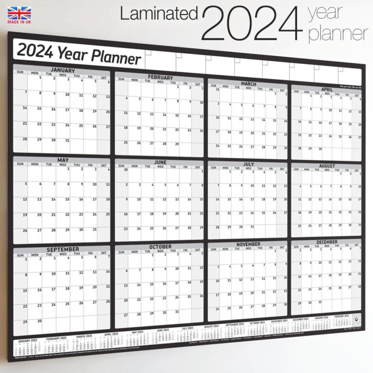 Calendrier 2024 2025 Planificateur Mi-Année Année Complète Stratifié Xl Mur  Mens | 2024 Yearly Calendar and Planner