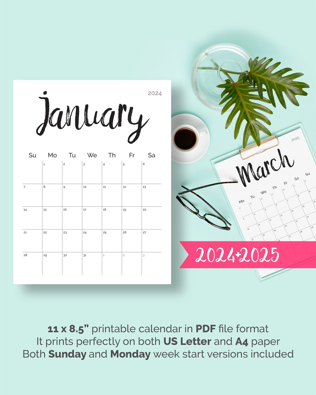 Calendrier Imprimable 2024 2025 Calendrier De Bureau Pdf - Etsy | Printable Calendar 2024 Philippines Pdf