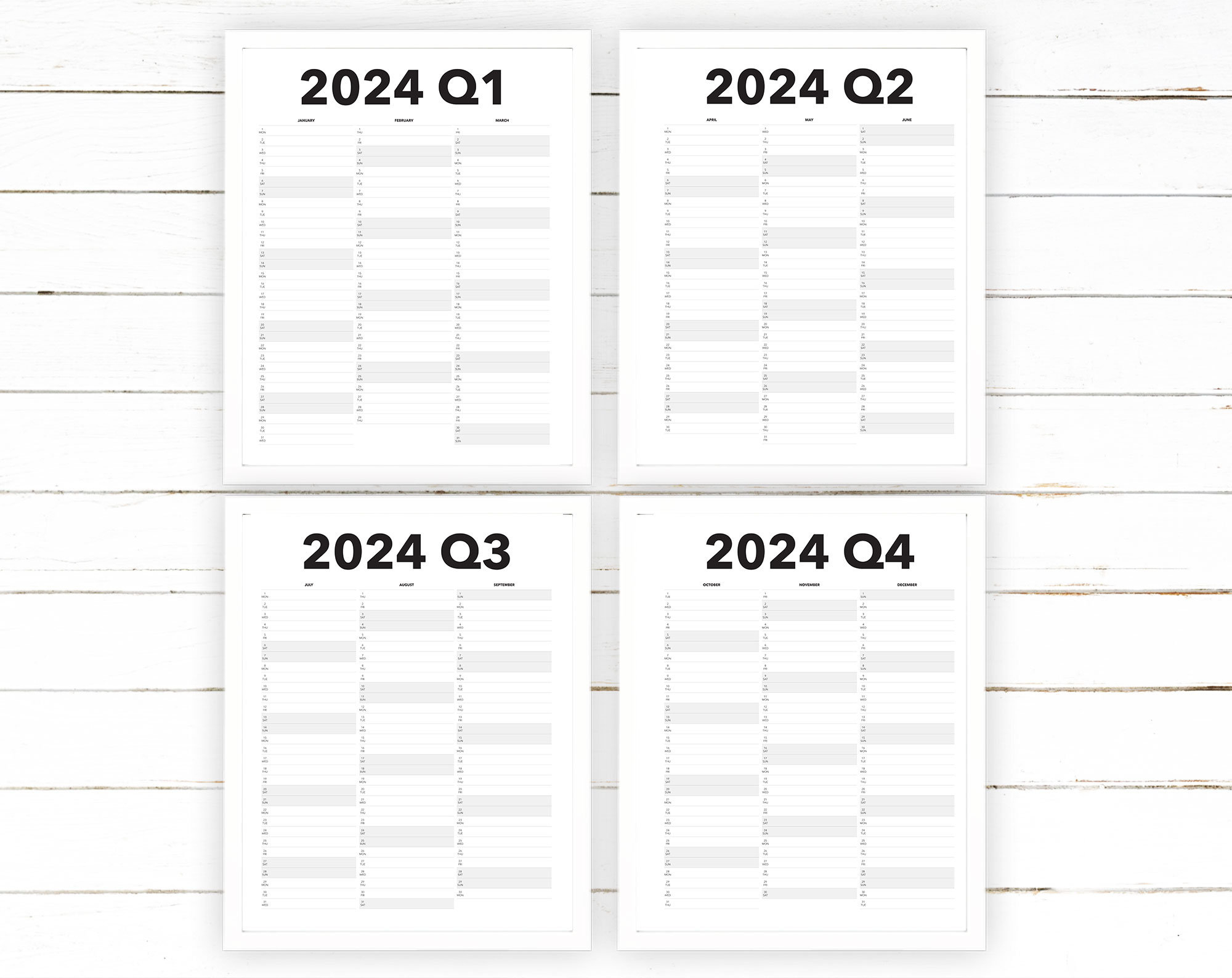 Calendrier Trimestriel 2024 Imprimable Blank Dated Quarterly Year | Quarterly Printable Calendar 2024