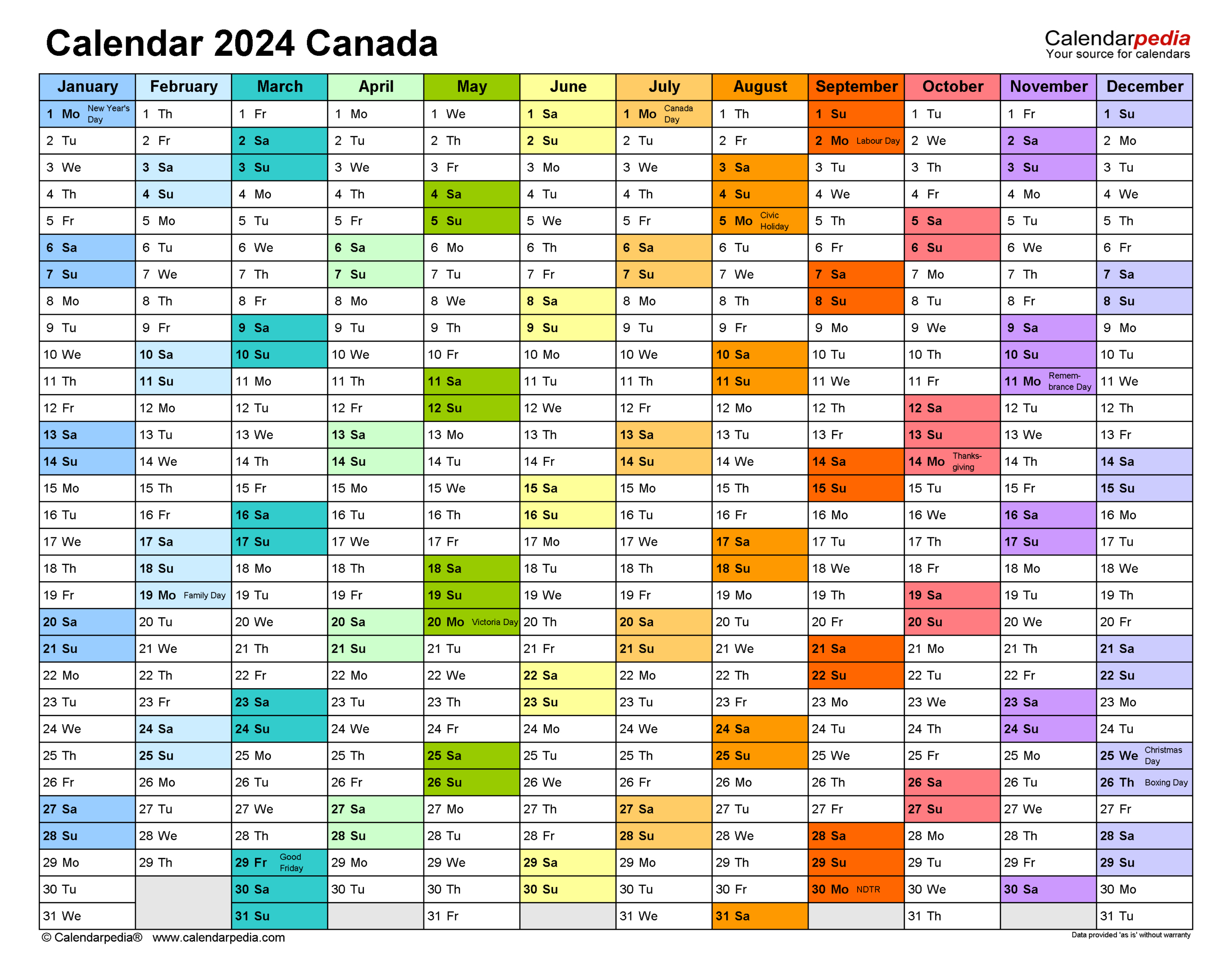 Canada Calendar 2024 - Free Printable Pdf Templates | Free Printable Calendar 2024 Canada With Holidays