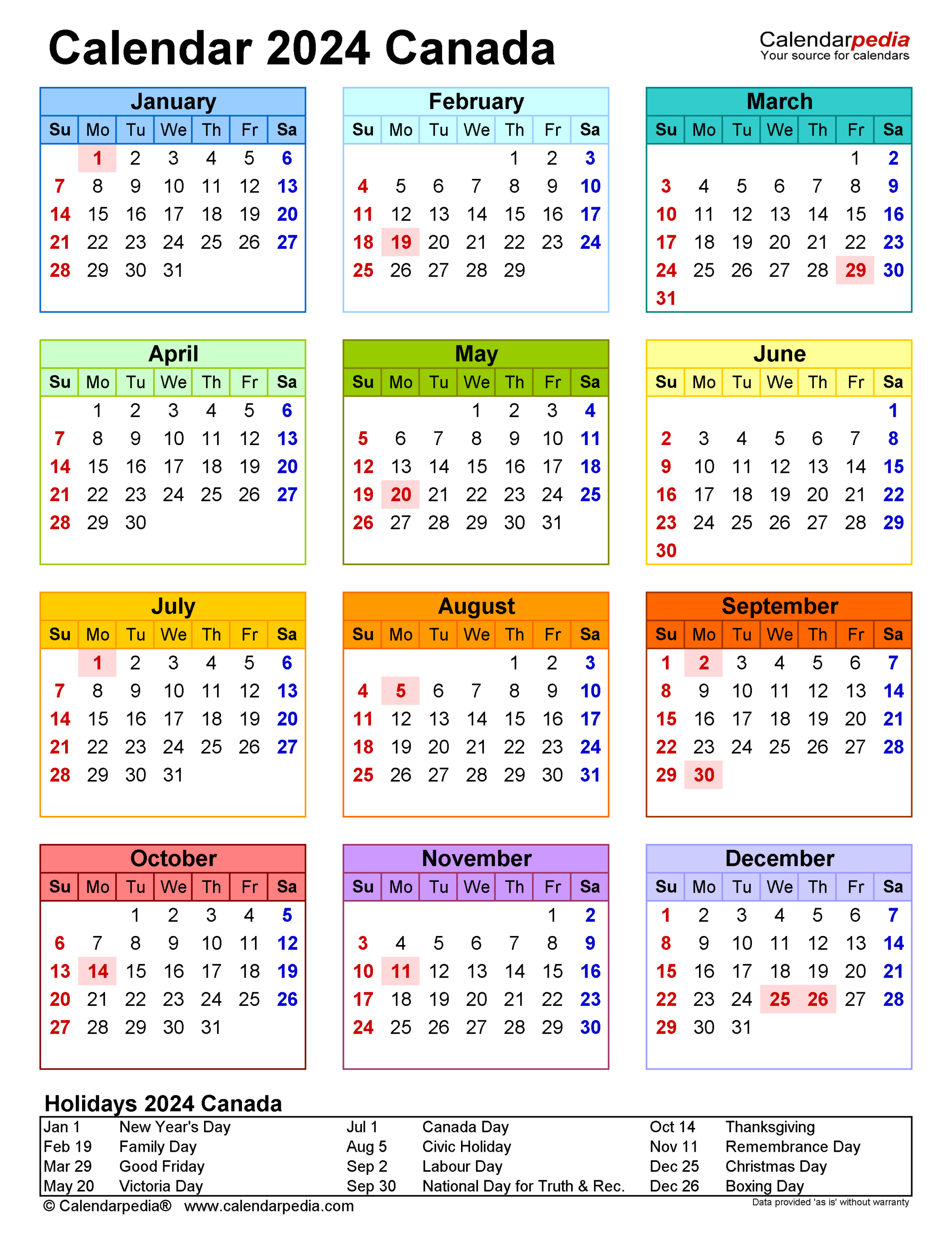Canada Calendar 2024 - Free Printable Pdf Templates | Printable Calendar 2024 Canada