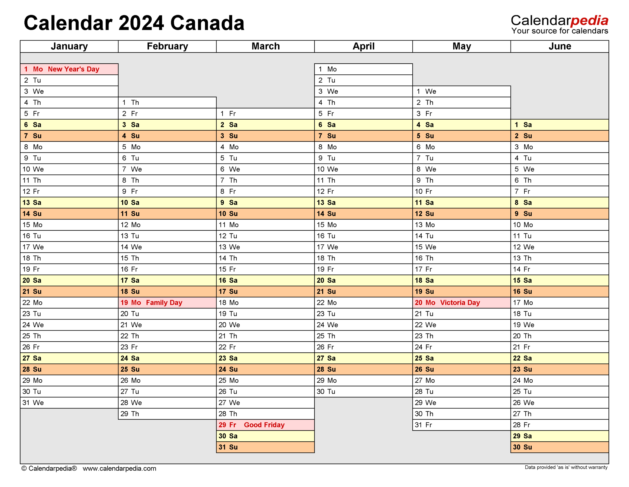 Printable Calendar 2024 Canada PDF Printable Calendar 2024