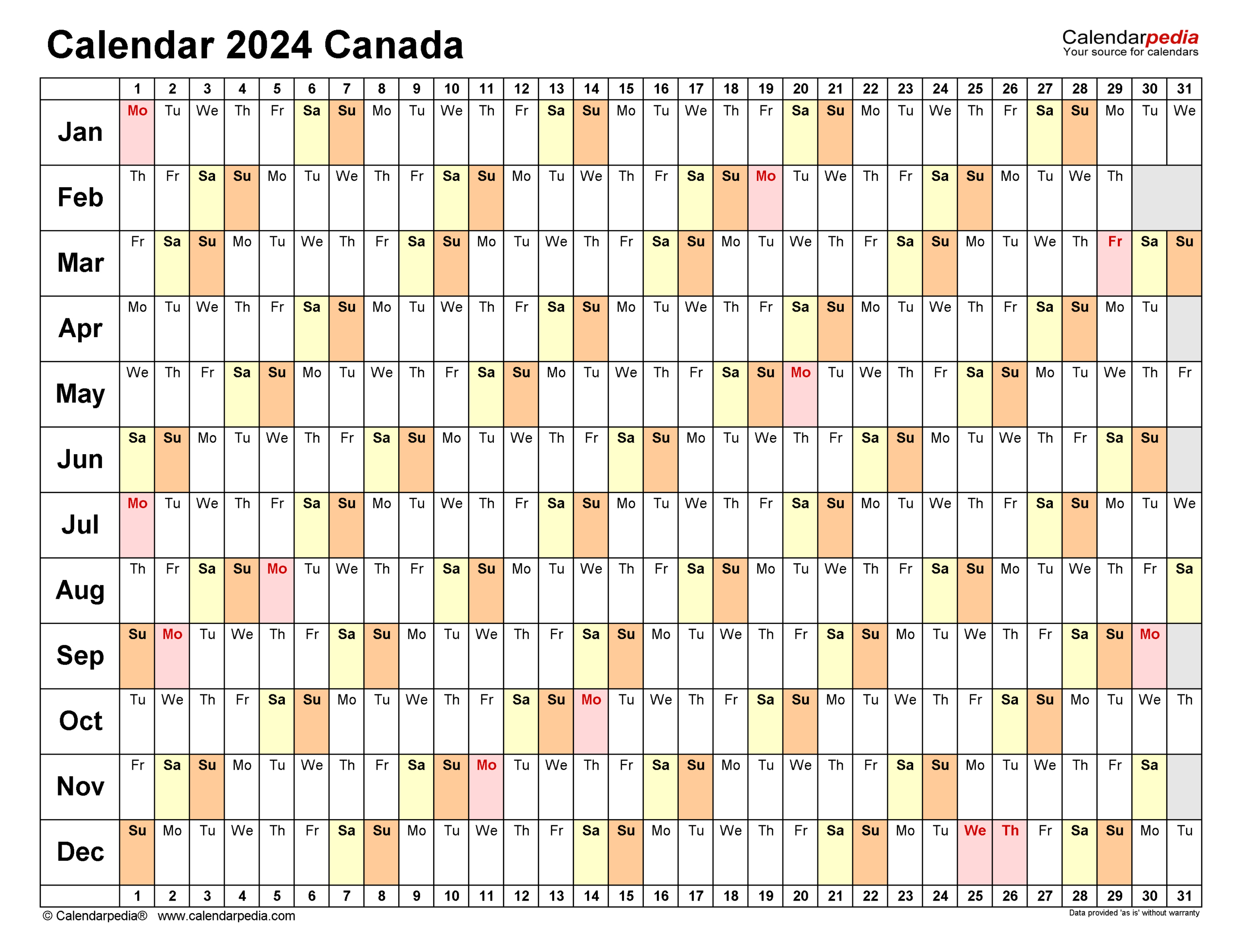 Canada Calendar 2024 - Free Printable Pdf Templates | Printable Monthly Calendar 2024 Canada