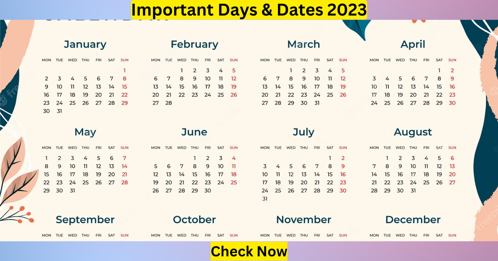 Check Important Days And Dates 2023 - Jobavsar.in | Printable Calendar 2024 Bihar Sarkar