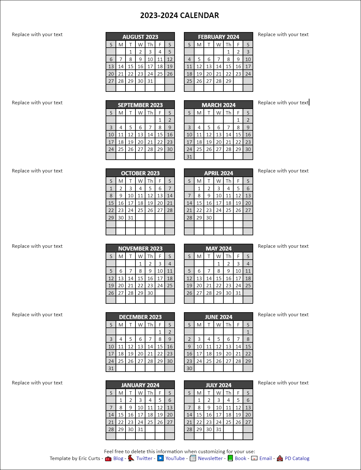 Control Alt Achieve: Google Docs Calendar Templates For The 2023 | 2024 Annual Calendar Google Sheets