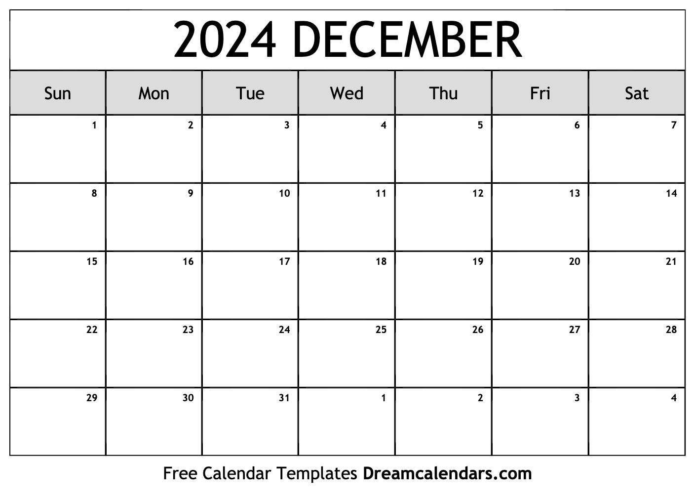 December 2024 Calendar | Free Blank Printable With Holidays | Printable Calendar 2024 December