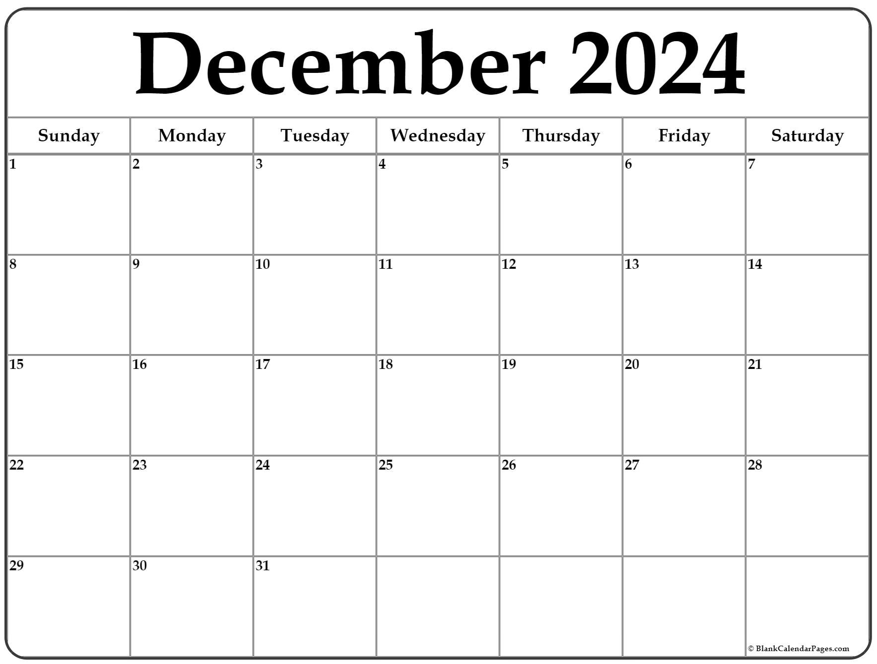 December 2024 Calendar | Free Printable Calendar | Dec 2024 Calendar Printable Free