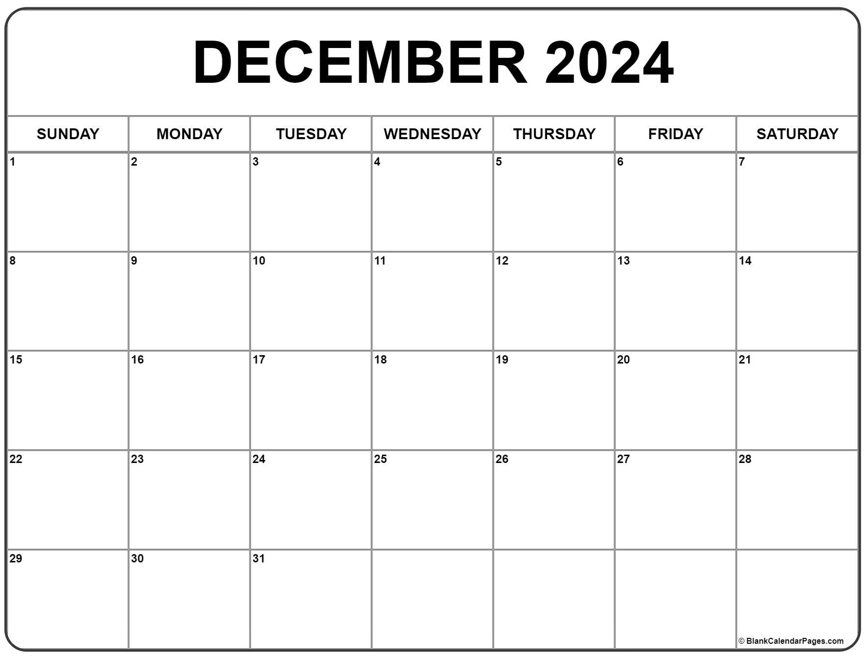 December 2024 Calendar | Free Printable Calendar | Dec 2024 Calendar Printable Free