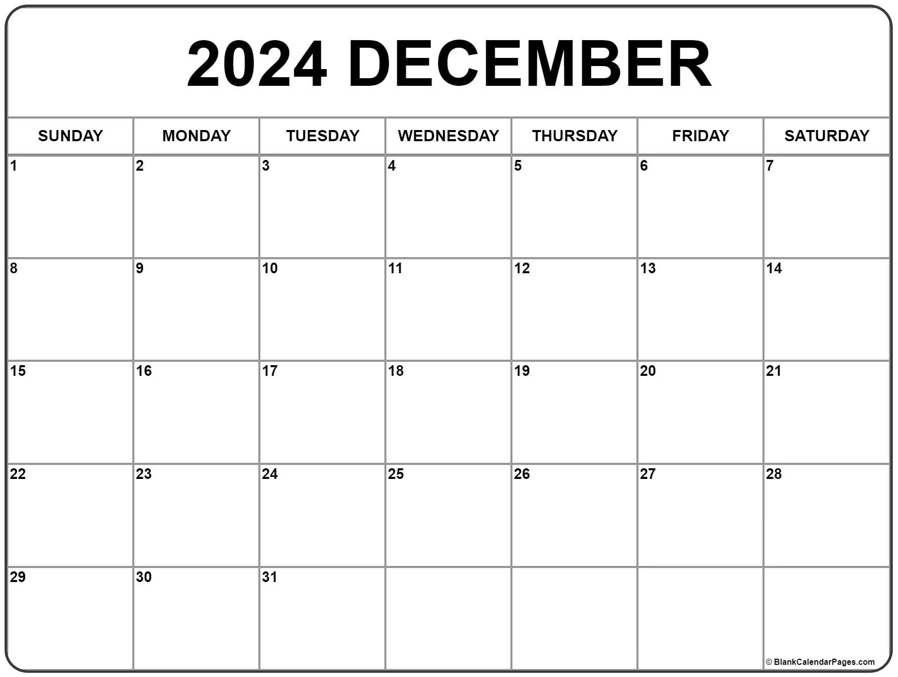 December 2024 Calendar | Free Printable Calendar | December Printable Calendar 2024