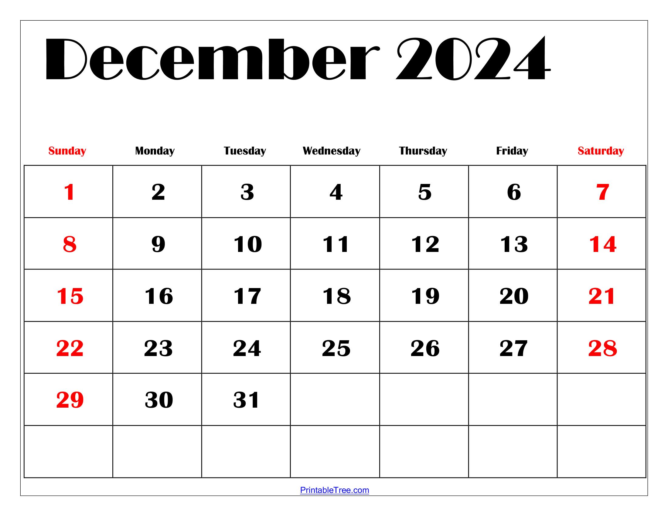 Dec 2024 Calendar Printable Free Printable Calendar 2024