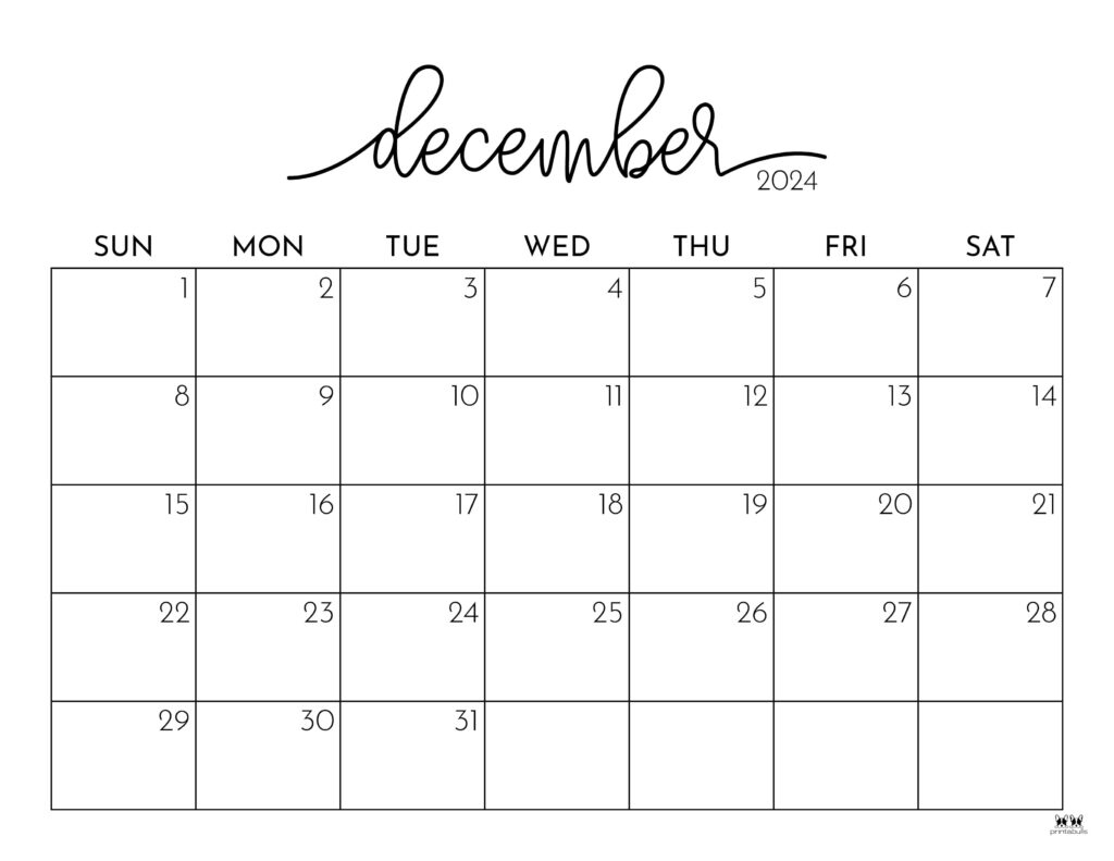 December 2024 Calendars - 50 Free Printables | Printabulls | December 2024 Calendar Printable Free