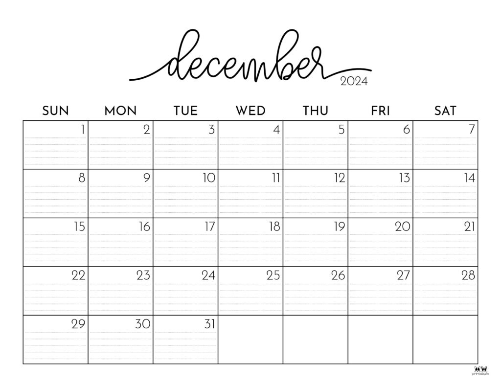 December 2024 Calendars - 50 Free Printables | Printabulls | December Calendar 2024 Printable