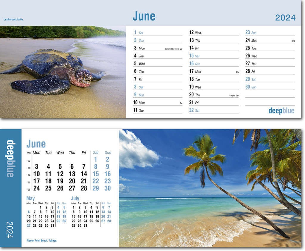 Deep Blue Premium Lined Easel Calendar 2024 - Rose Calendars | Printable Calendar 2024 Sabah