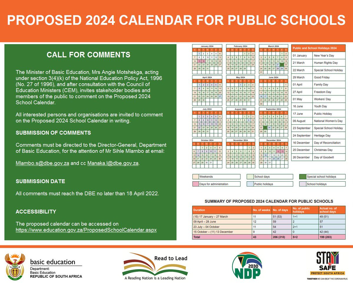 Dep. Basic Education On X: &Amp;Amp;Quot;Let Your Voice Be Heard! In Line With | Year 2024 School Calendar