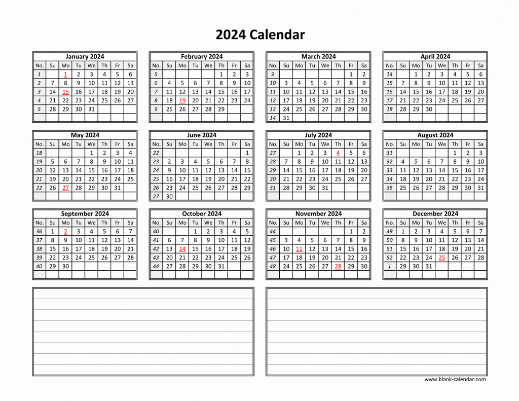 Download Blank Calendar 2024 With Space For Notes (12 Months On | 2024 Calendar Printable With Notes