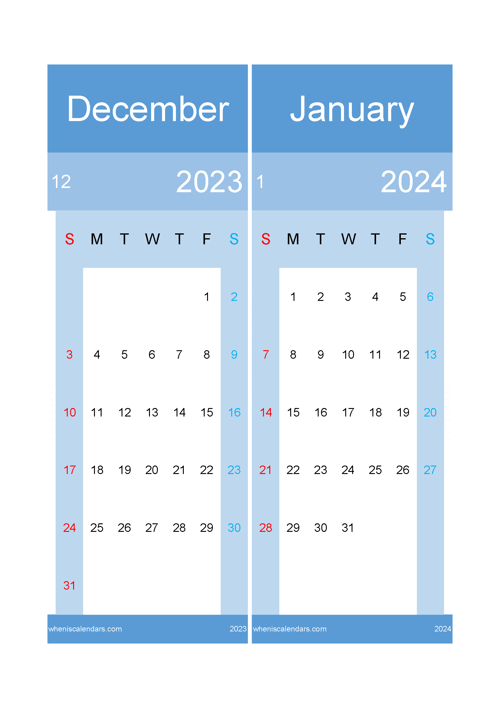 Download Calendar Dec 2023 And January 2024 A4 Dj23021 | Wincalendar Free Printable Calendar 2024