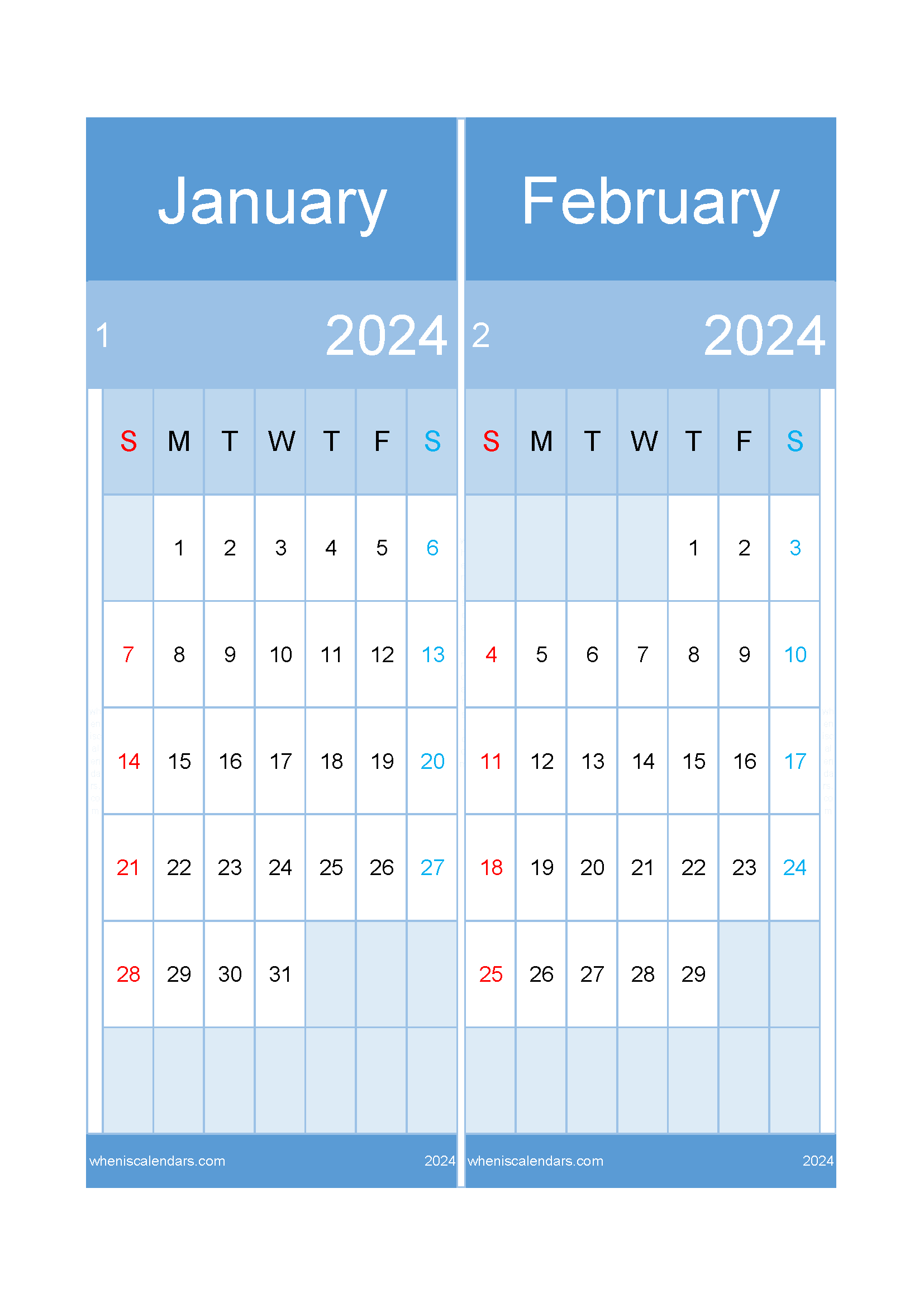 Download January To February 2024 Calendar A4 Jf242024 | Free Printable Calendar 2024 Waterproof