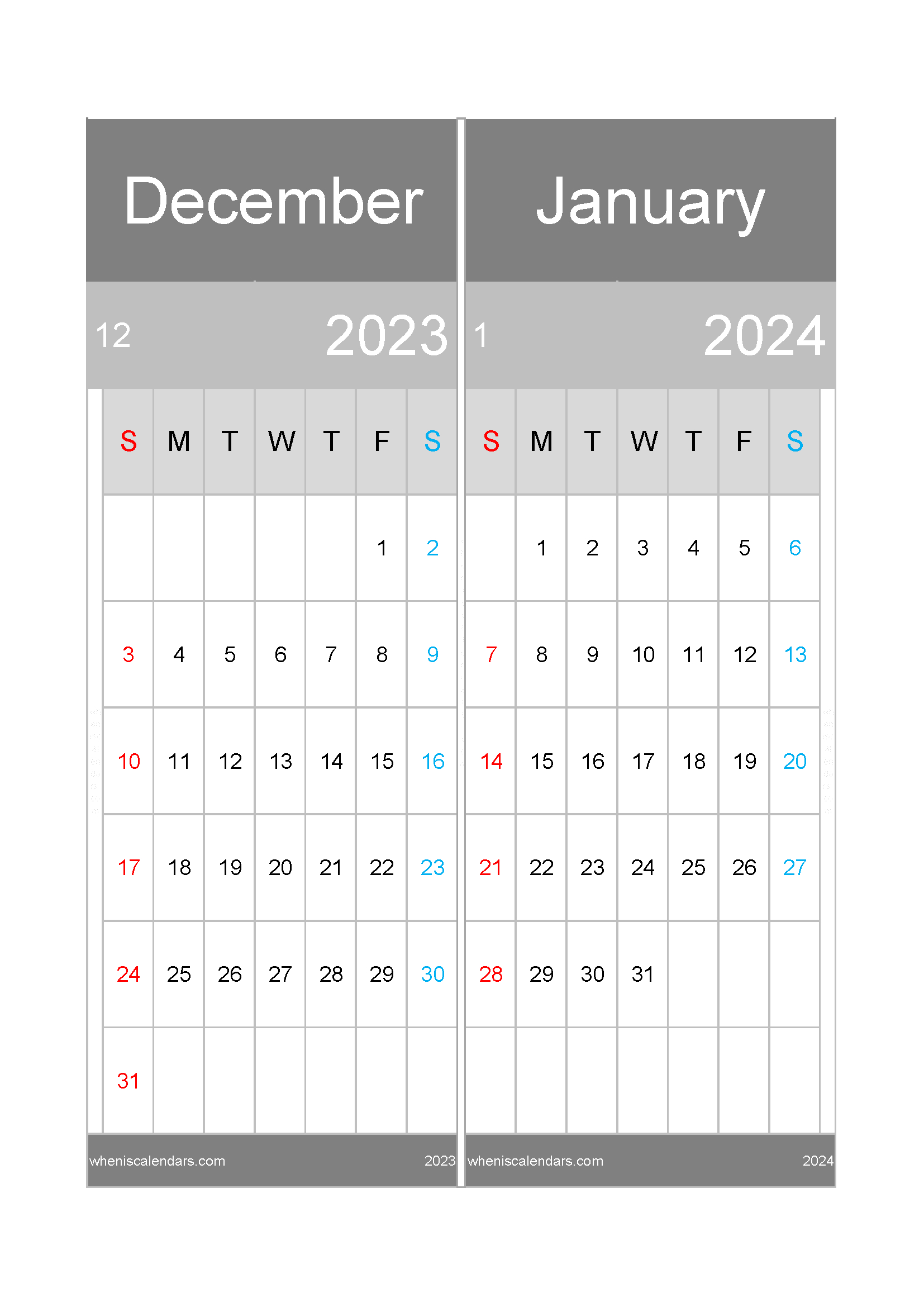 Download Printable Calendar Dec 2023 And Jan 2024 A4 Dj23046 | Printable Calendar 2024 Calendarlabs