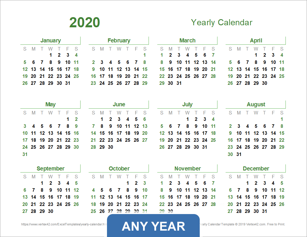 Download The Year Calendar Template (Light Theme) From Vertex42 | 2024 Calendar Printable Vertex