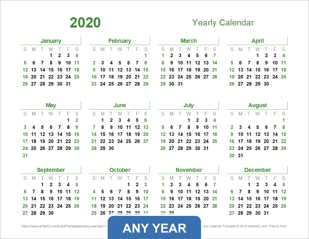 Download The Year Calendar Template (Light Theme) From Vertex42 | 2024 Calendar Printable Vertex42