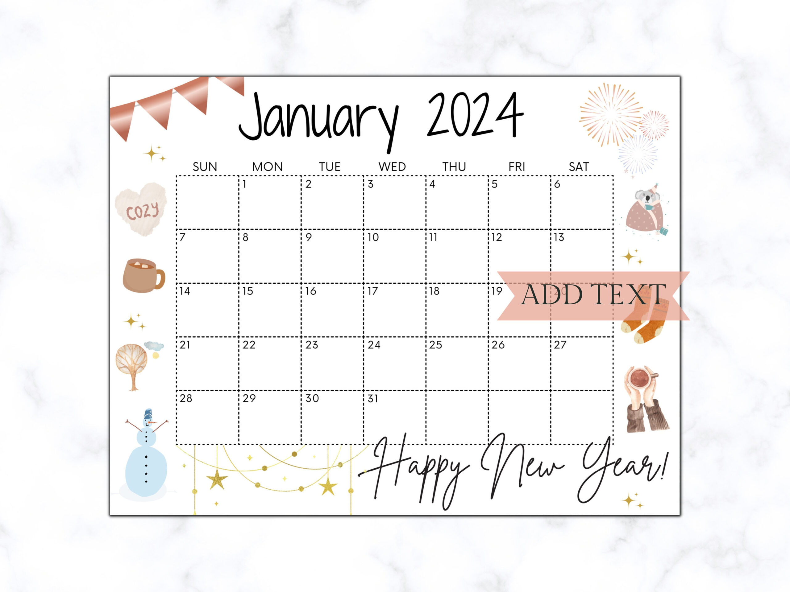 Editable January Calendar 2024 Printable Wall Calendar 2024 - Etsy | January 2024 Calendar NZ Printable