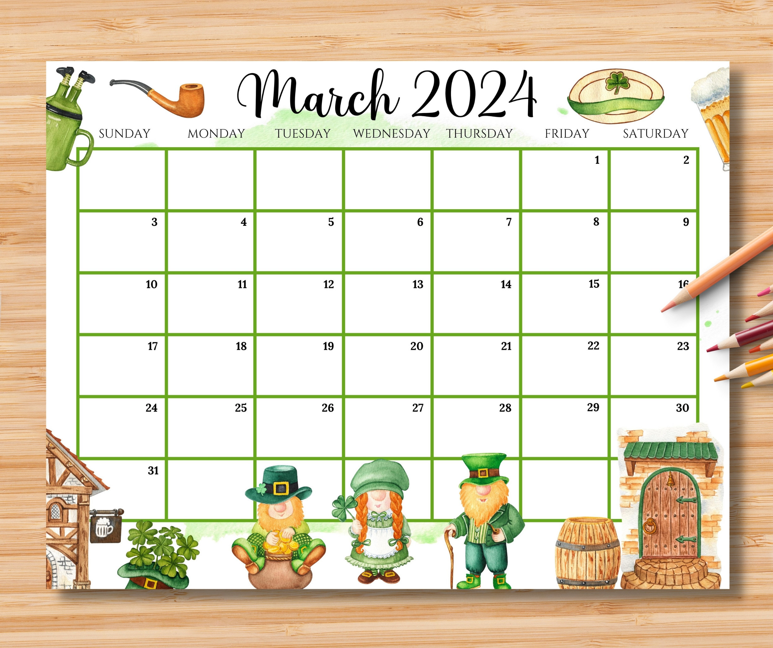 Editable March 2024 Calendar Happy St.patrick&Amp;Amp;#039;S Day - Etsy | Printable Calendar 2024 March