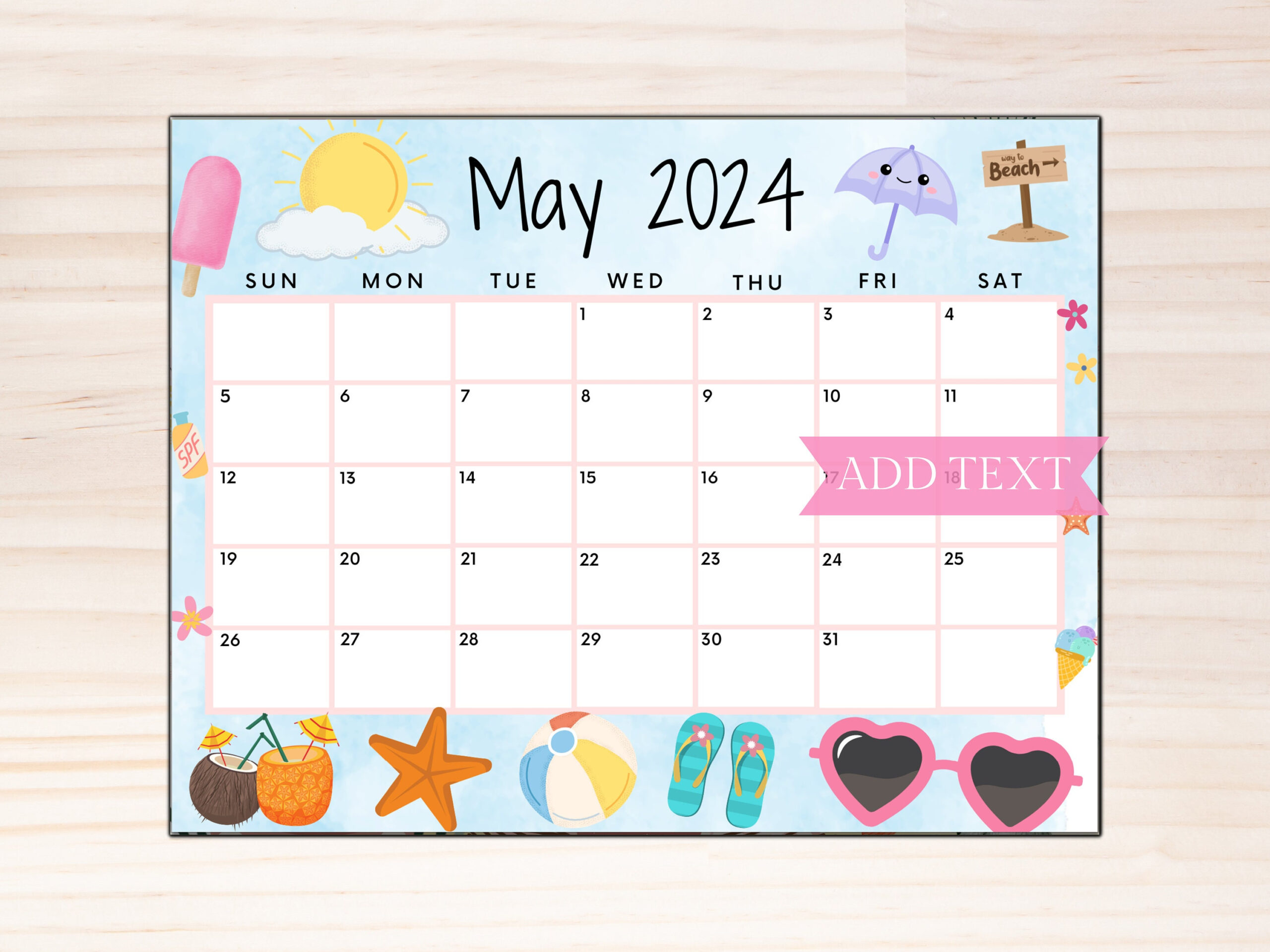 Editable May 2024 Calendar Printable Calendar 2024 Summer - Etsy | Printable Calendar 2024 Brunei