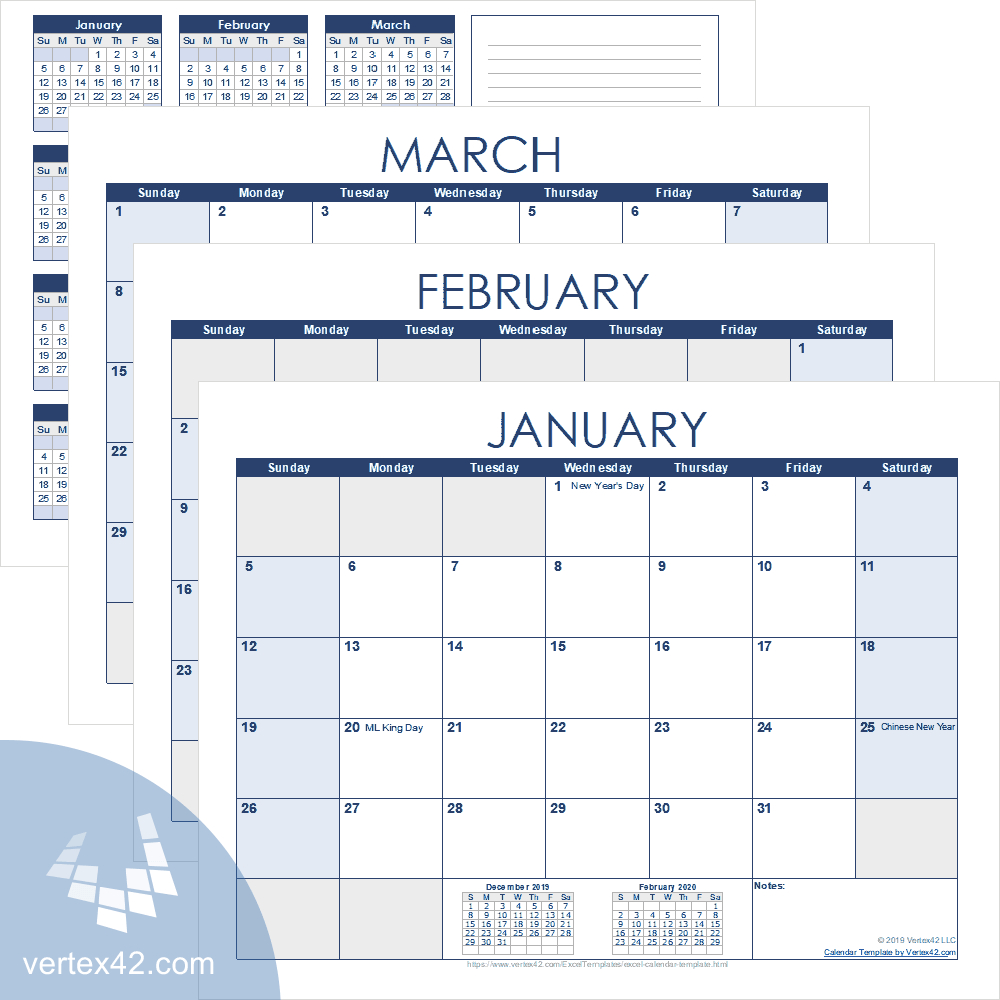 Excel Calendar Template For 2023 And Beyond | 2024 Calendar Printable Vertex42