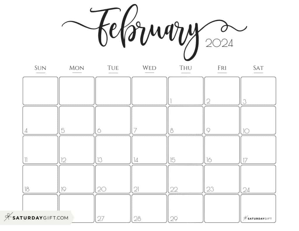 February 2024 Calendar - 20 Cute &amp;amp; Free Printables | Saturdaygift | Calendar 2024 Printable Free Word