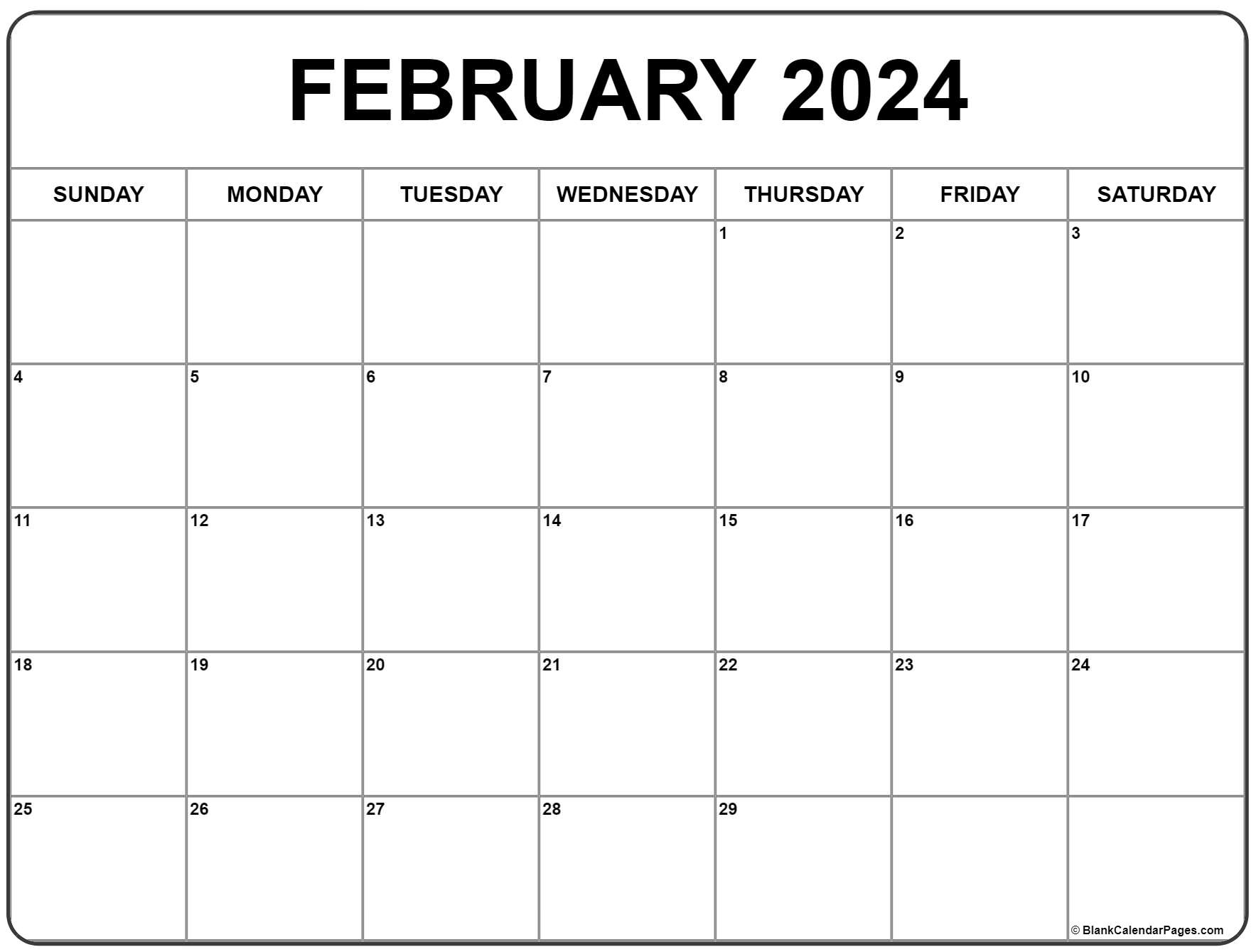 February 2024 Calendar | Free Printable Calendar | 2024 Free Printable Calendars